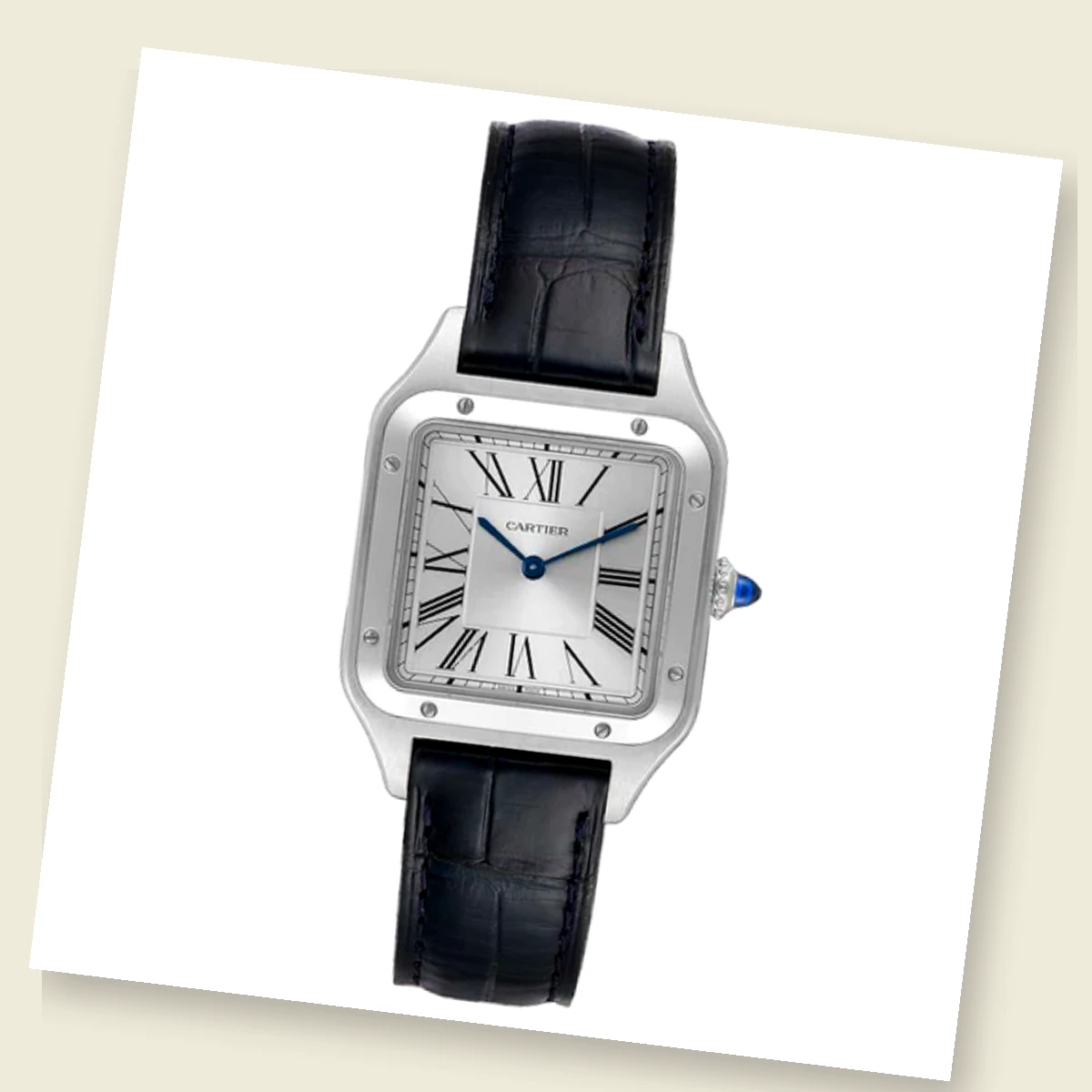 Détail bracelet cuir Cartier Santos dumont
